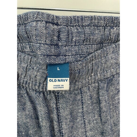 Old Navy Chambray Tapered Pull On Pants Women L Blue Linen Blend Elastic Waist - Picture 5 of 10